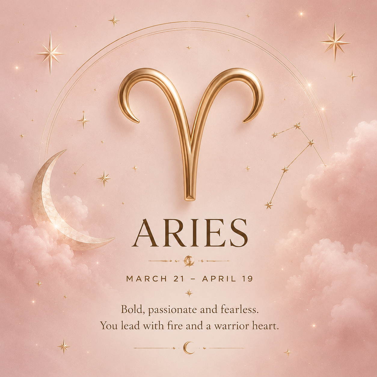 Minimalist gold Aries zodiac sign constellation symbol on a dark background.