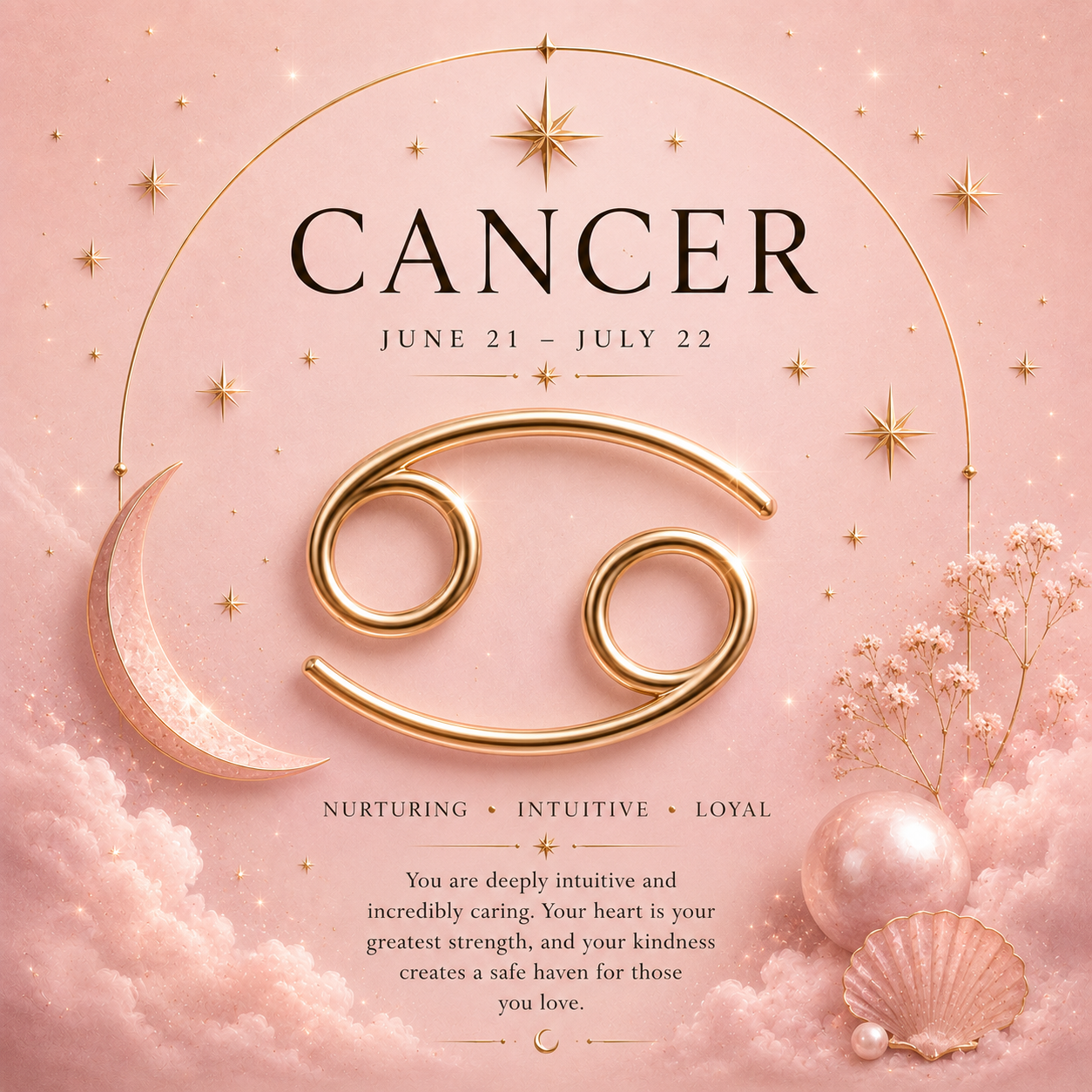 Celestial Cancer crab zodiac sign graphic with stars and constellations.