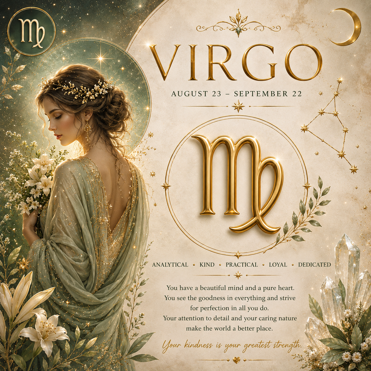 Intricate Virgo zodiac maiden symbol vector design for astrology lovers.
