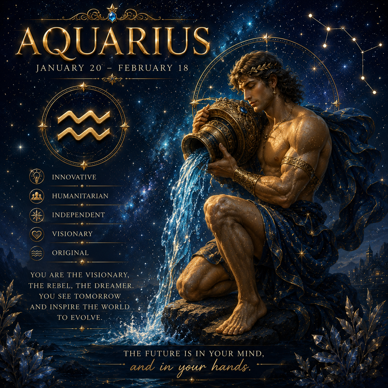 Aquarius water bearer zodiac sign waves symbol representing the air element.