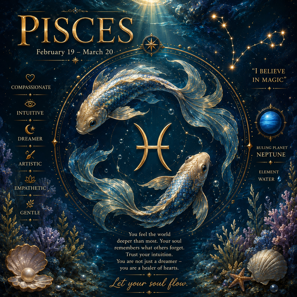 Two Pisces fish swimming in opposite directions zodiac sign symbol illustration.