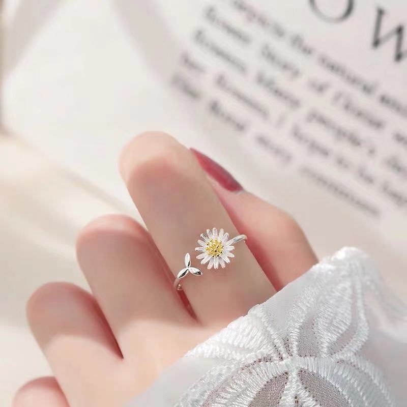 CIAXY 925 Sterling Silver Flower Rings for Women Adjustable Size Rings Fashion Party Jewelry Gift Anillos Mujer