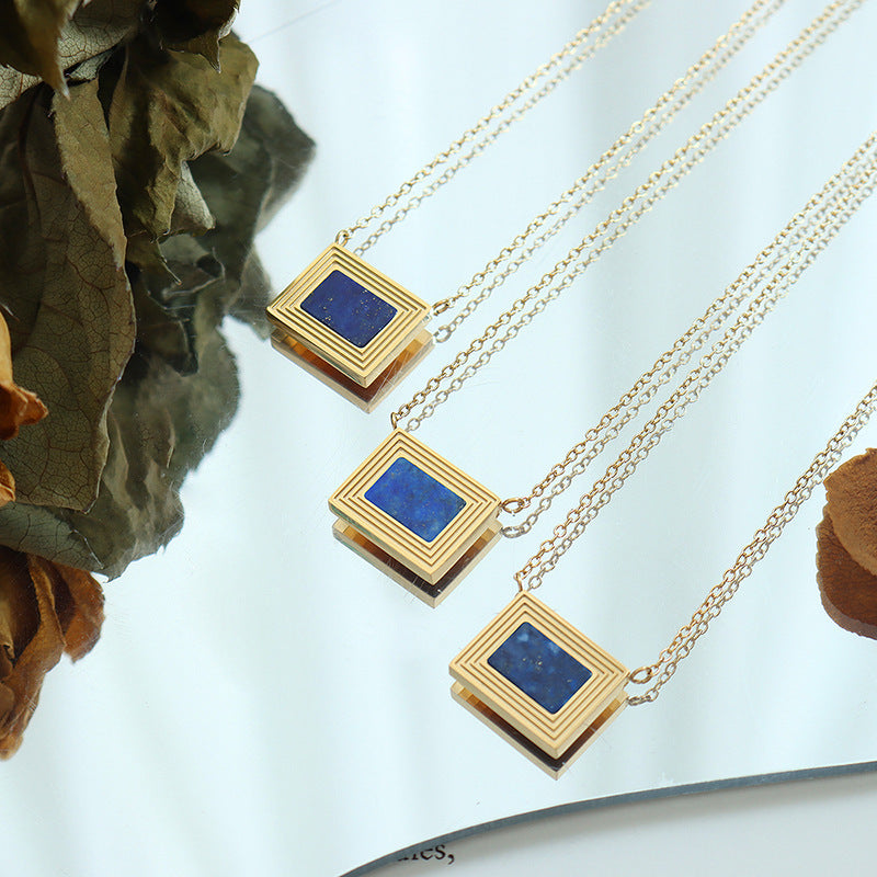 Malika Gems Lapis Art Necklace – Blue Stone Painting Pendant