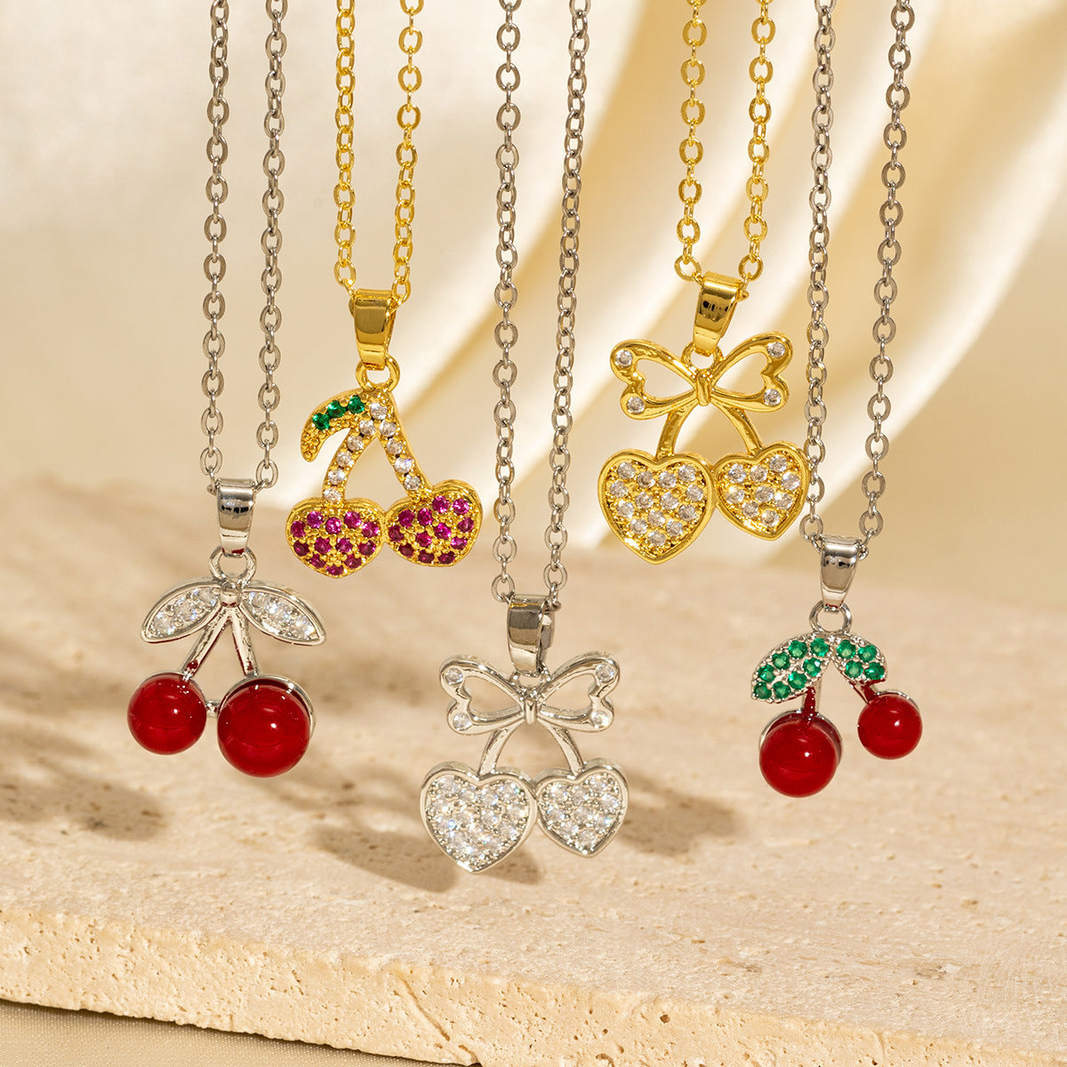 Malika Gems Cherry Glow Necklace – Red Crystal Drip Pendant
