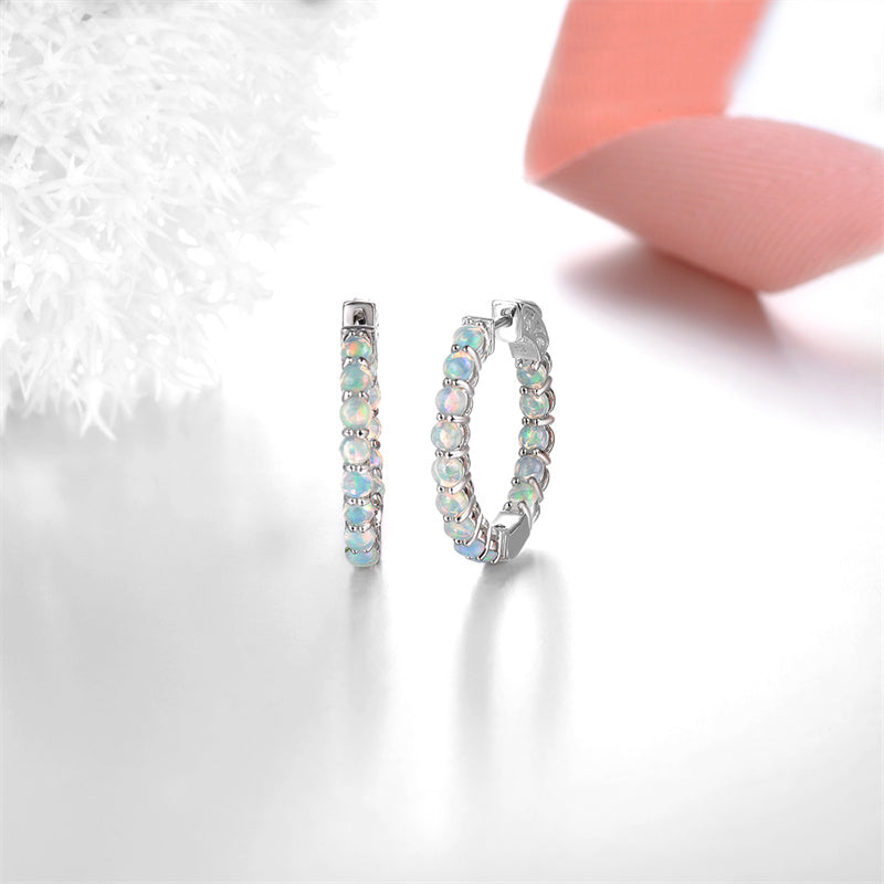 Natural Opal Huggie Earrings in 925 Sterling Silver – October Birthstone