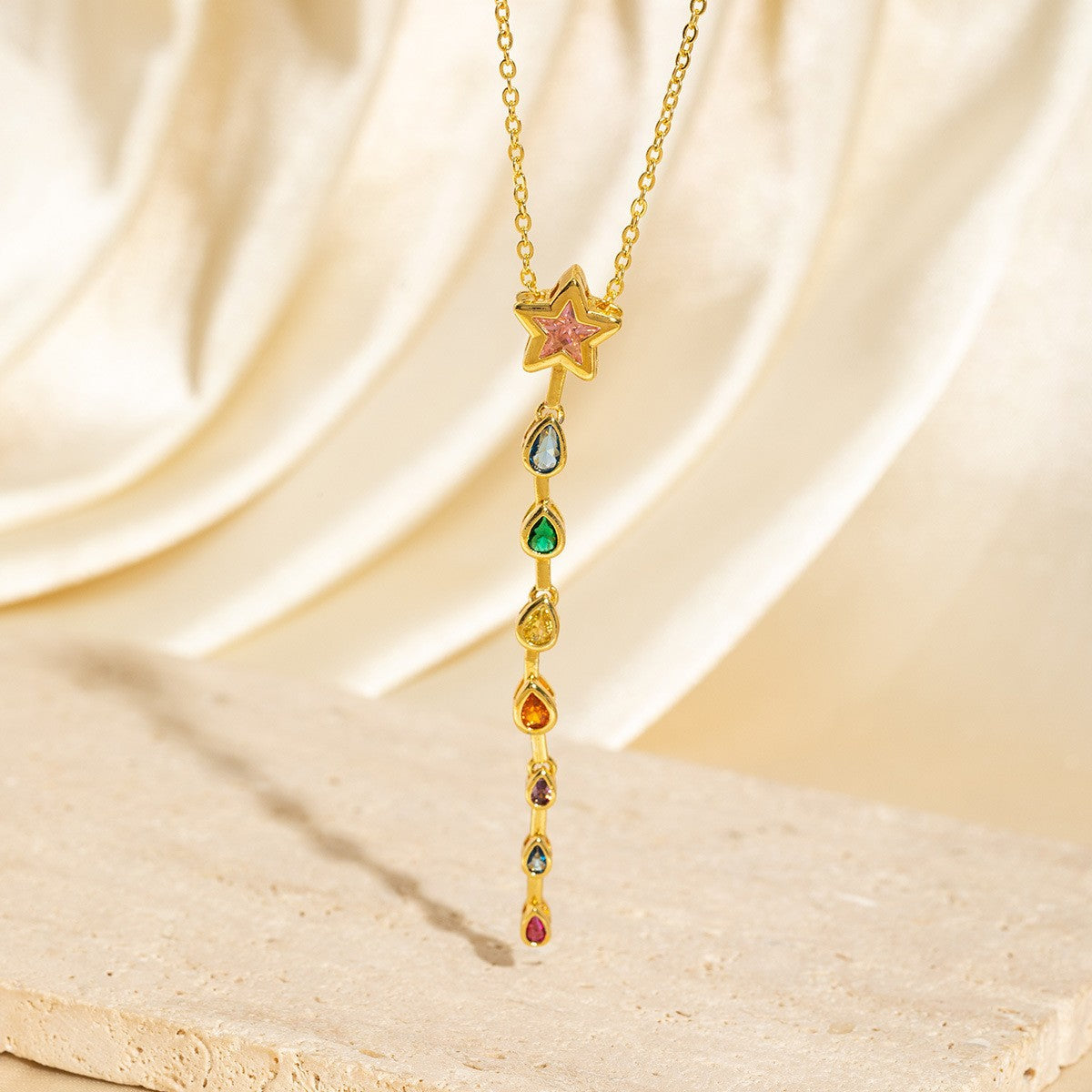 Malika Gems Tassel Flow Necklace – Color Zircon & Elegant Drop Design