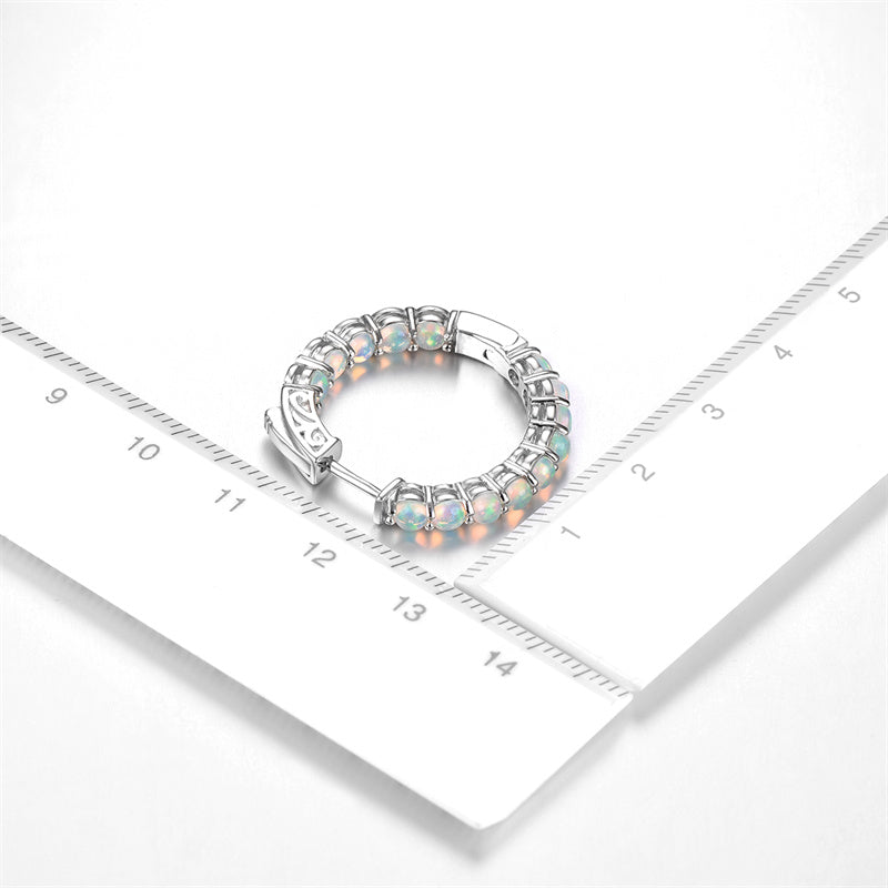Natural Opal Huggie Earrings in 925 Sterling Silver – October Birthstone