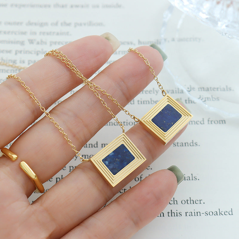 Malika Gems Lapis Art Necklace – Blue Stone Painting Pendant