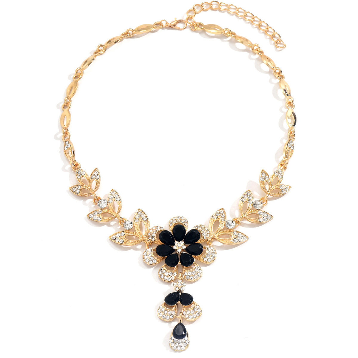 Malika Gems Midnight Flower Necklace – Black Crystal Bloom Pendant