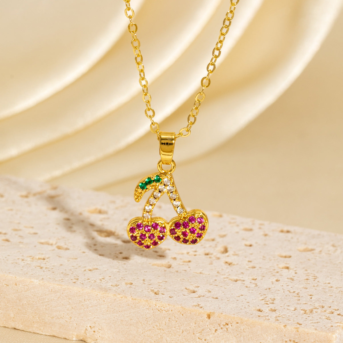 Malika Gems Cherry Glow Necklace – Red Crystal Drip Pendant