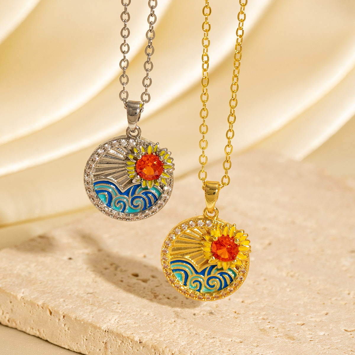 Malika Gems Sunlight Energy Necklace – Sunflower Radiance Pendant