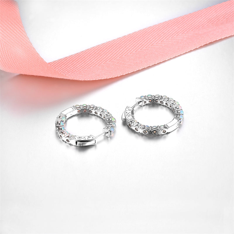 Natural Opal Huggie Earrings in 925 Sterling Silver – October Birthstone
