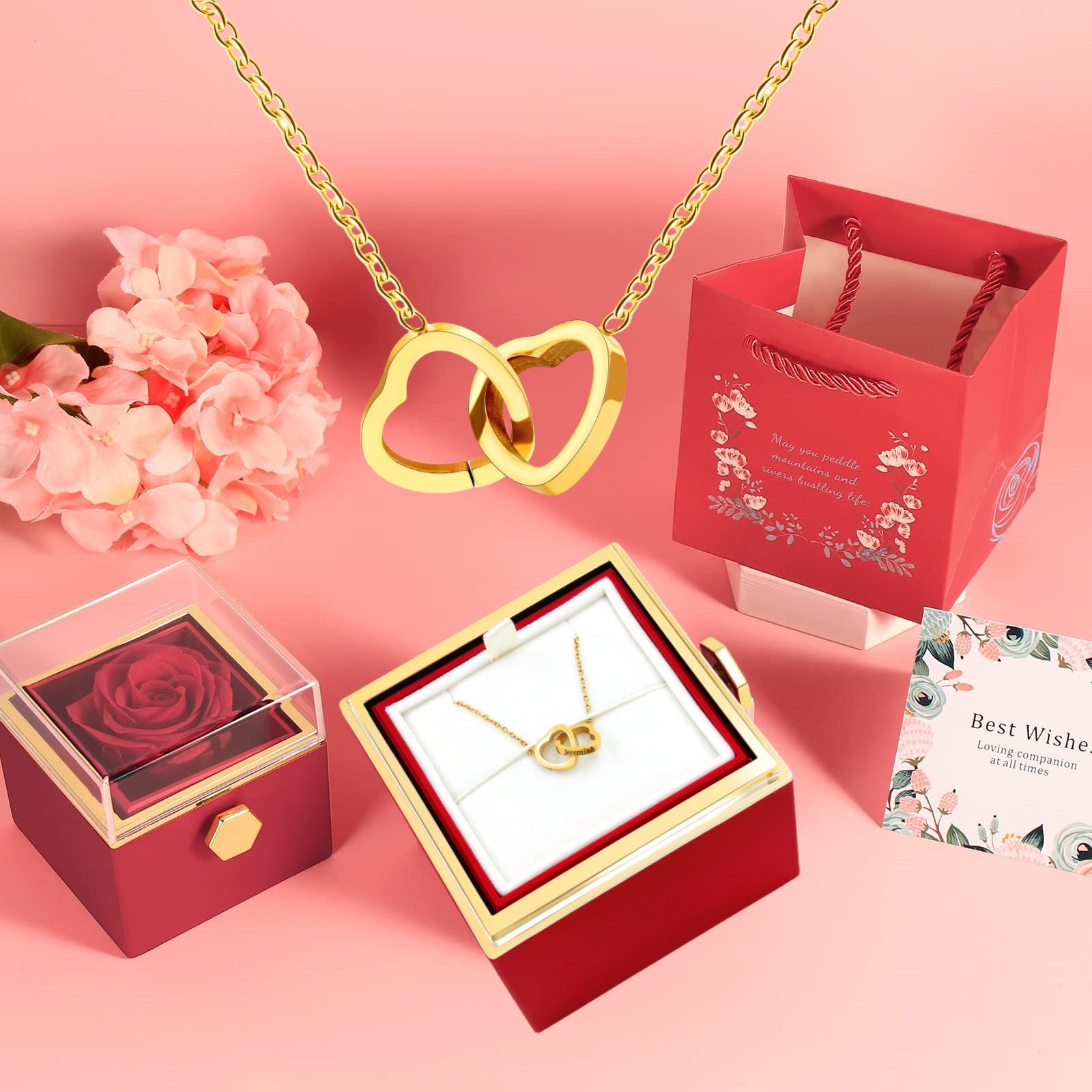 Malika Gems Double Ring Heart Necklace – Personalized Love Pendant