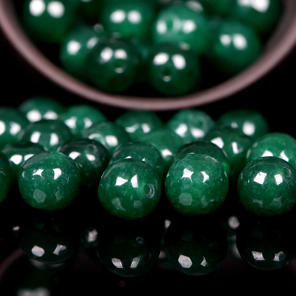 Natural Green Emerald Jade Round Loose Beads for Jewelry Making
