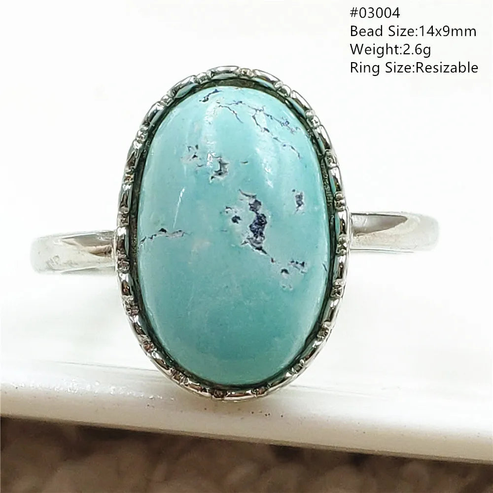 Natural Green Turquoise Adjustable Ring | 925 Sterling Silver