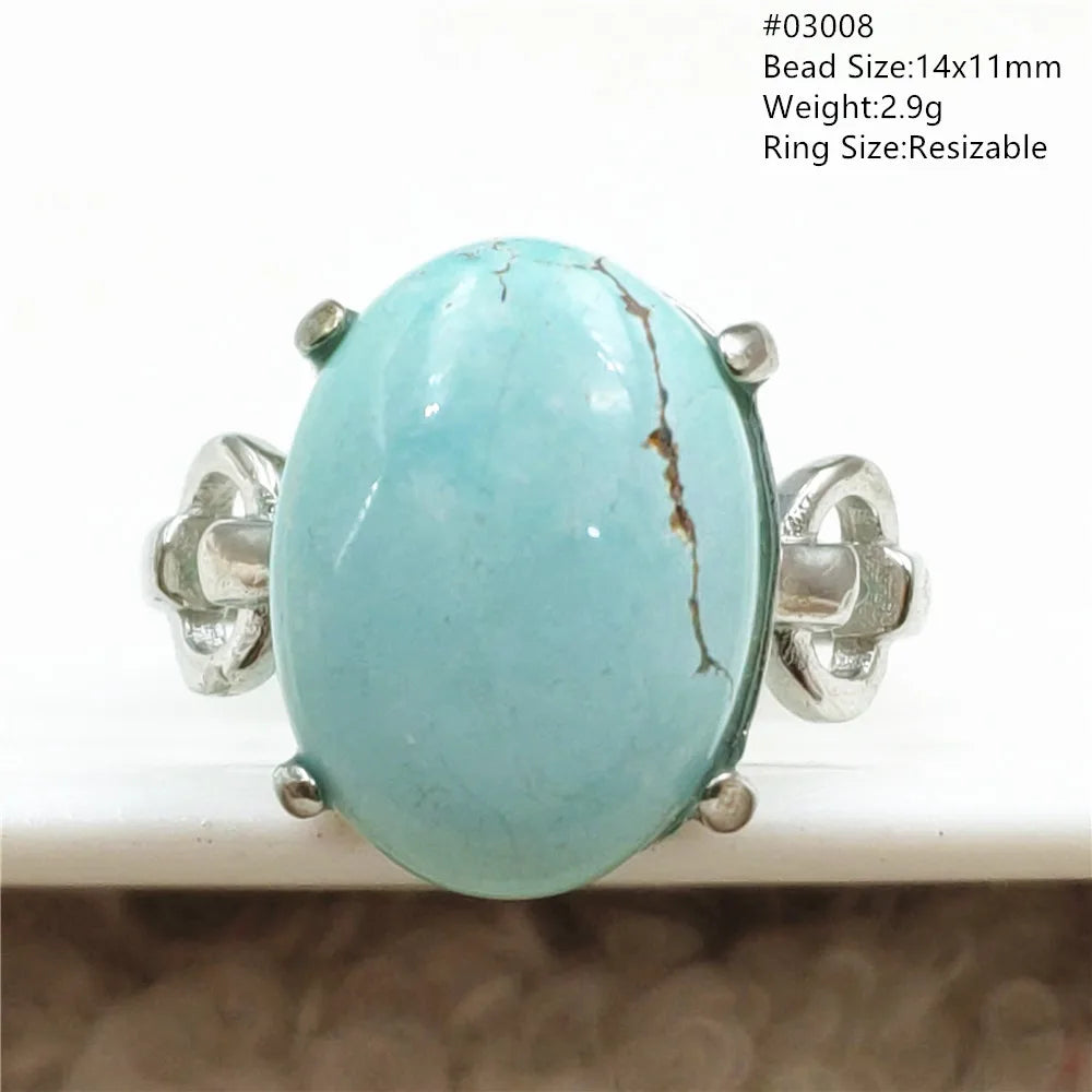 Natural Green Turquoise Adjustable Ring | 925 Sterling Silver