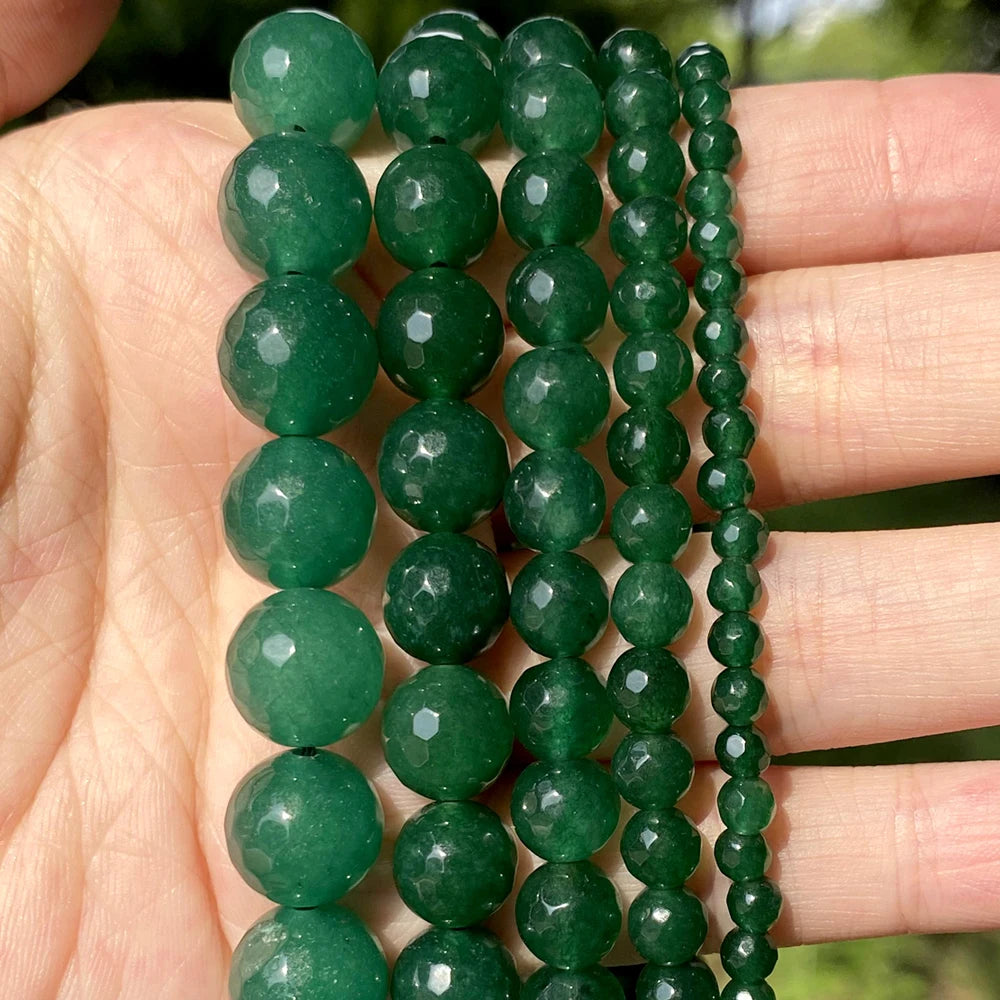 Natural Green Emerald Jade Round Loose Beads for Jewelry Making