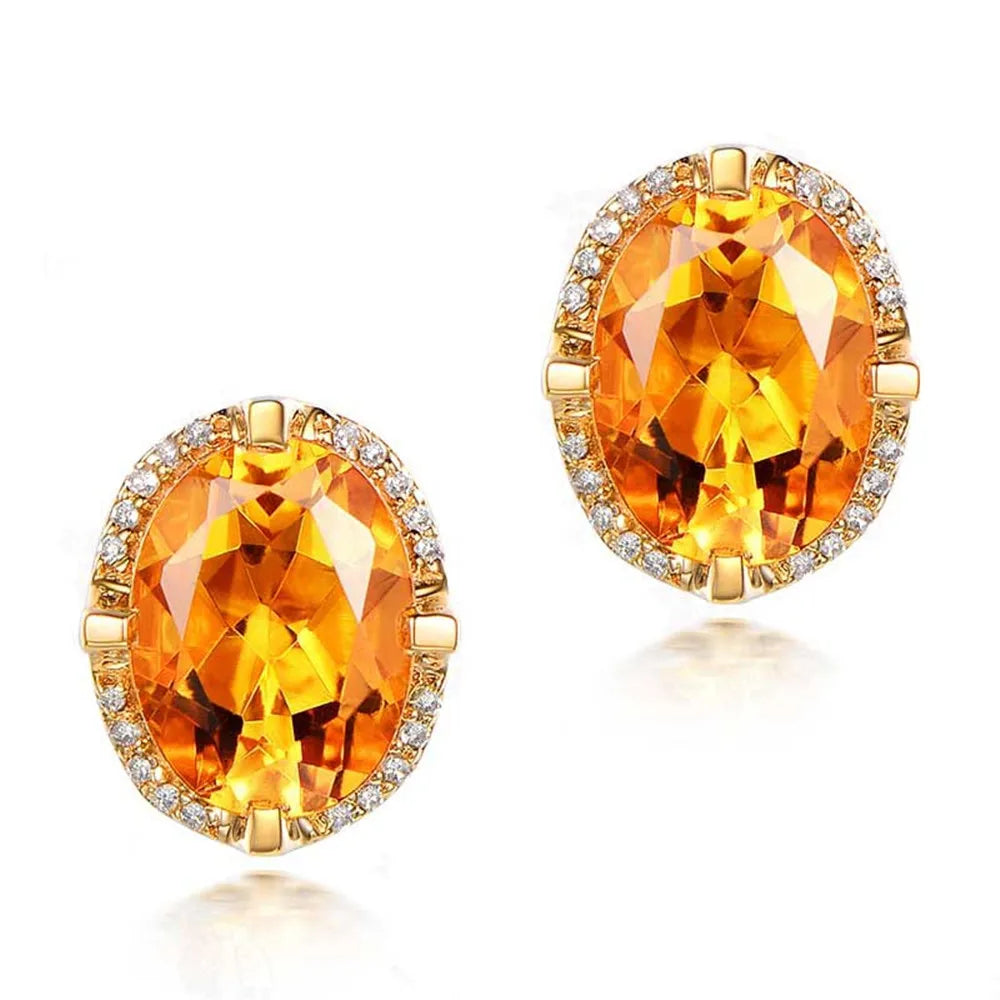 Natural Citrine Stud Earrings in 925 Sterling Silver – Genuine November Birthstone Jewelry