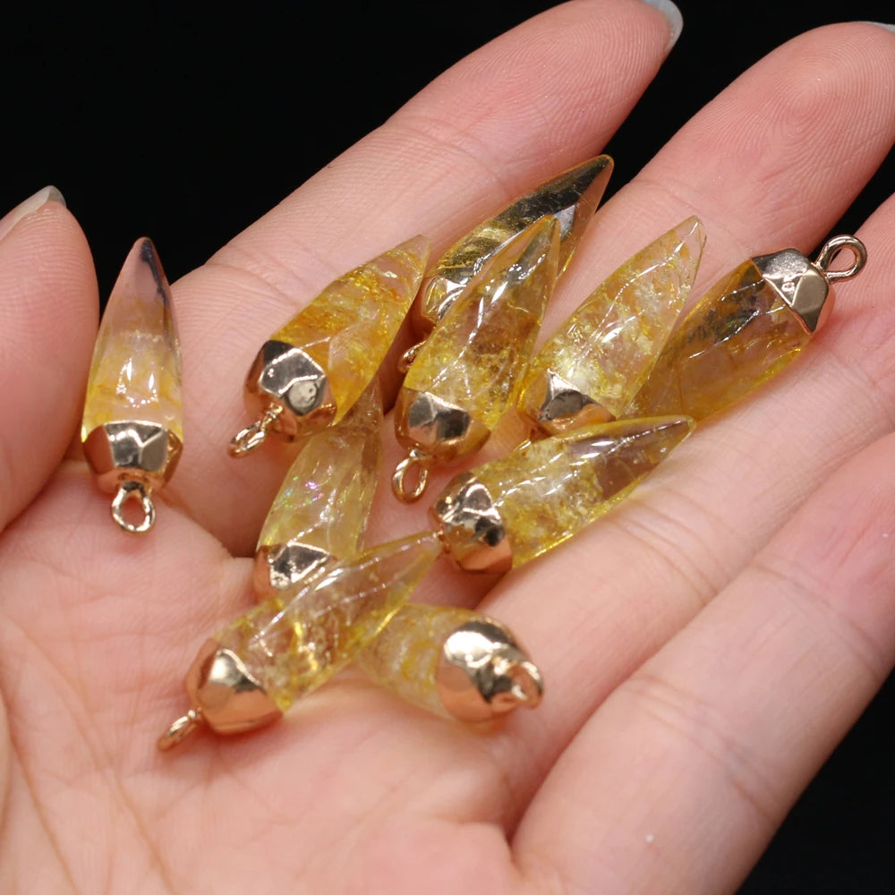Natural Semi-precious Stone Citrine Rhombus Gold-plated Pendant Making DIY  Necklace Charm Jewelry Gift