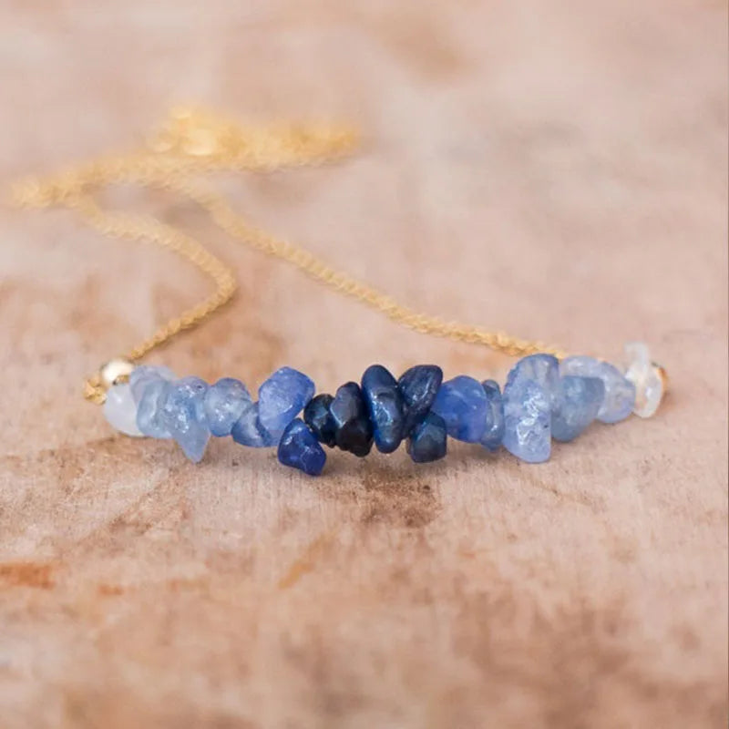 Raw Blue Sapphire Birthstone Necklace for September