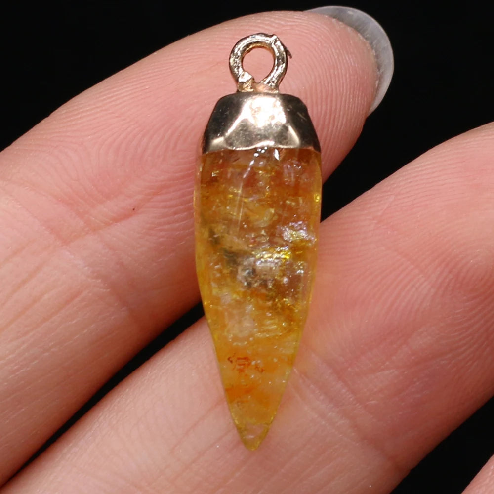 Natural Semi-precious Stone Citrine Rhombus Gold-plated Pendant Making DIY  Necklace Charm Jewelry Gift
