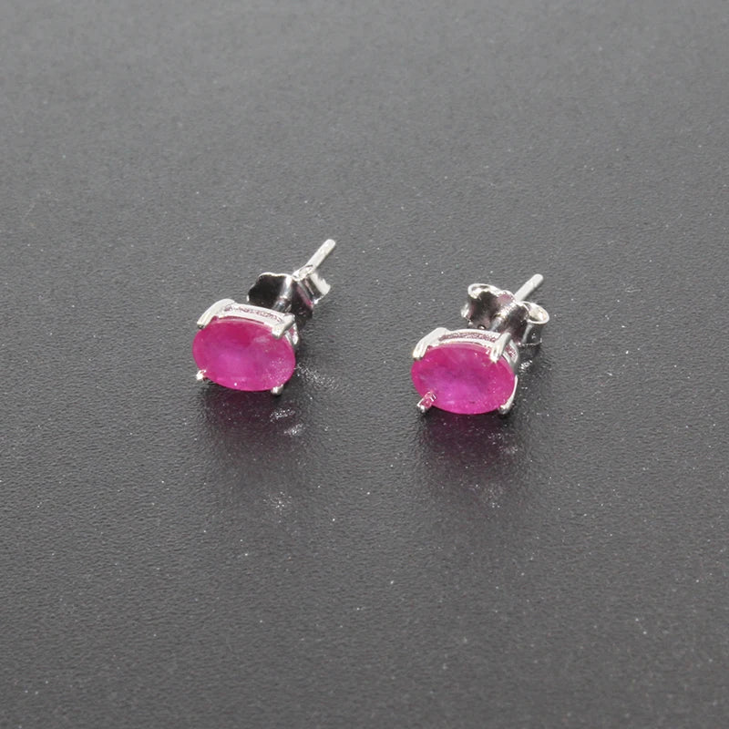 Natural Ruby Silver Earrings 4 * 6 Mm Ruby Stud Earring Simple 925 Silver Ruby Earrings Classic Ruby Jewelry for Wedding