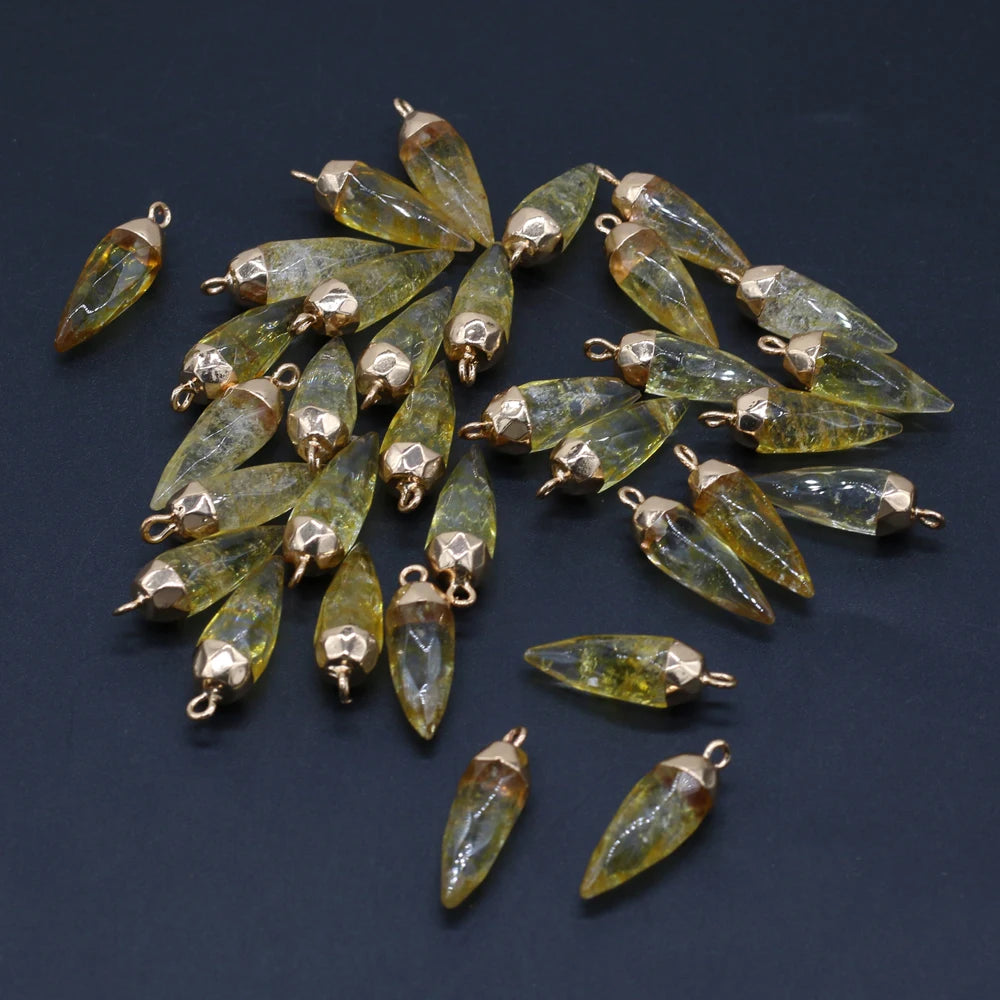 Natural Semi-precious Stone Citrine Rhombus Gold-plated Pendant Making DIY  Necklace Charm Jewelry Gift