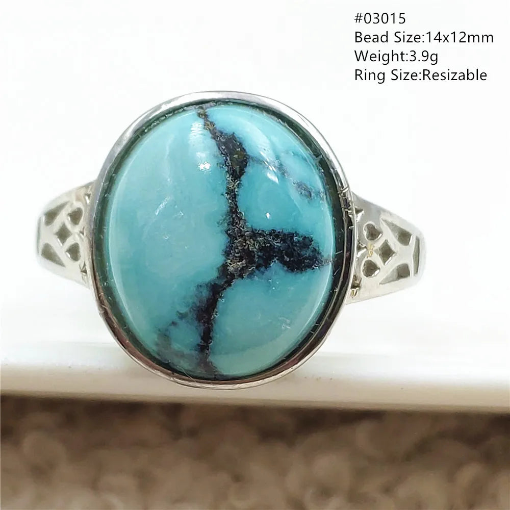 Natural Green Turquoise Adjustable Ring | 925 Sterling Silver