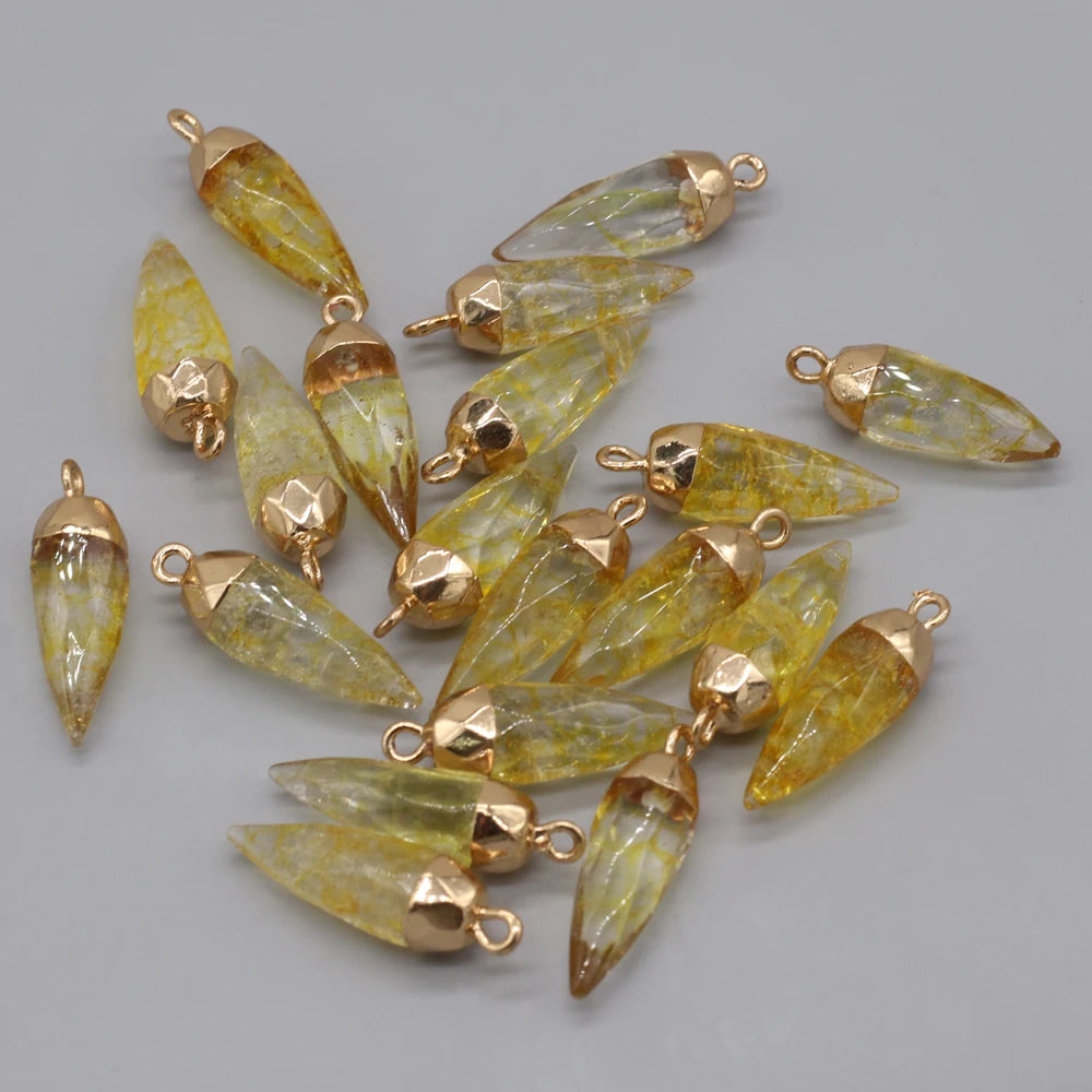 Natural Semi-precious Stone Citrine Rhombus Gold-plated Pendant Making DIY  Necklace Charm Jewelry Gift