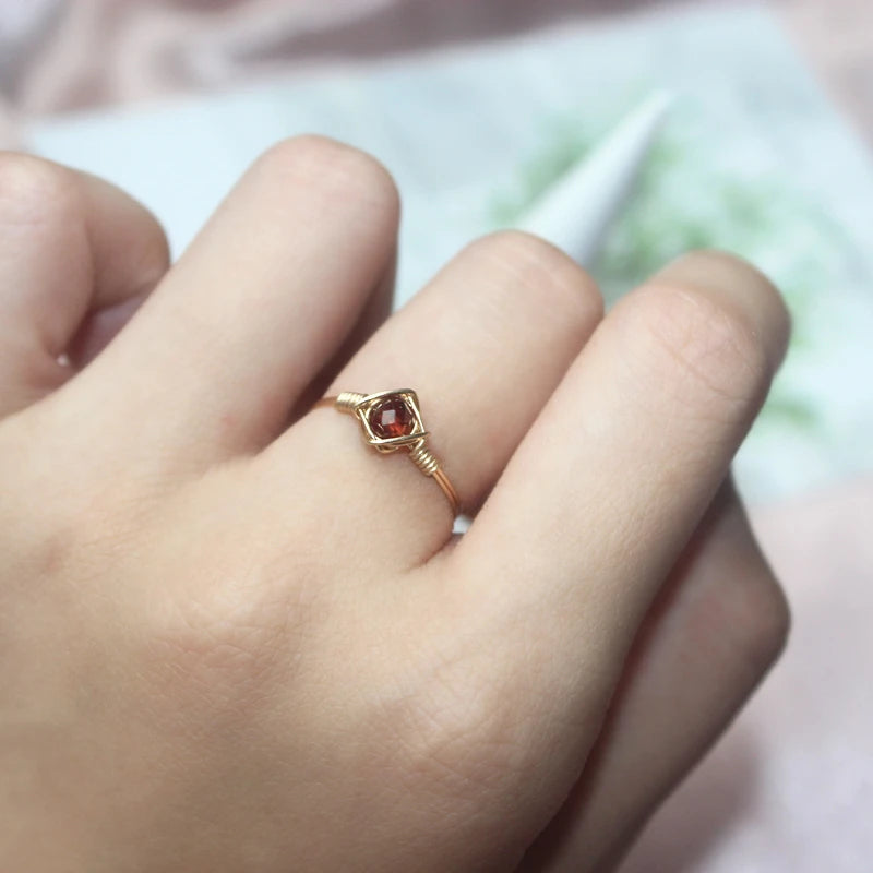 Handmade Garnet Birthstone Ring with Gold Fill