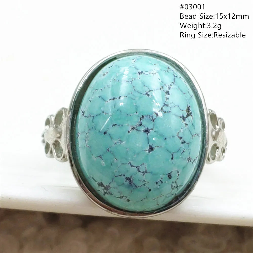 Natural Green Turquoise Adjustable Ring | 925 Sterling Silver