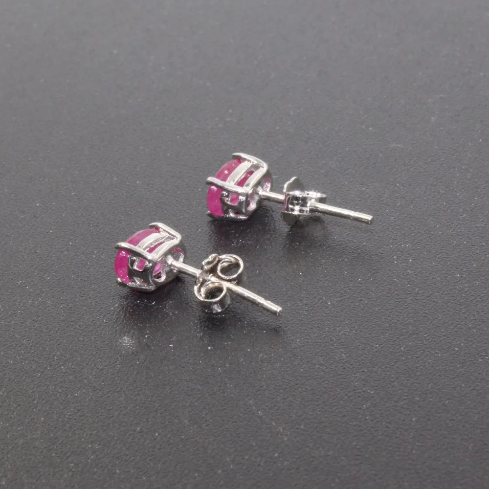Natural Ruby Silver Earrings 4 * 6 Mm Ruby Stud Earring Simple 925 Silver Ruby Earrings Classic Ruby Jewelry for Wedding