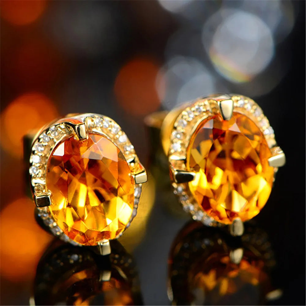 Natural Citrine Stud Earrings in 925 Sterling Silver – Genuine November Birthstone Jewelry