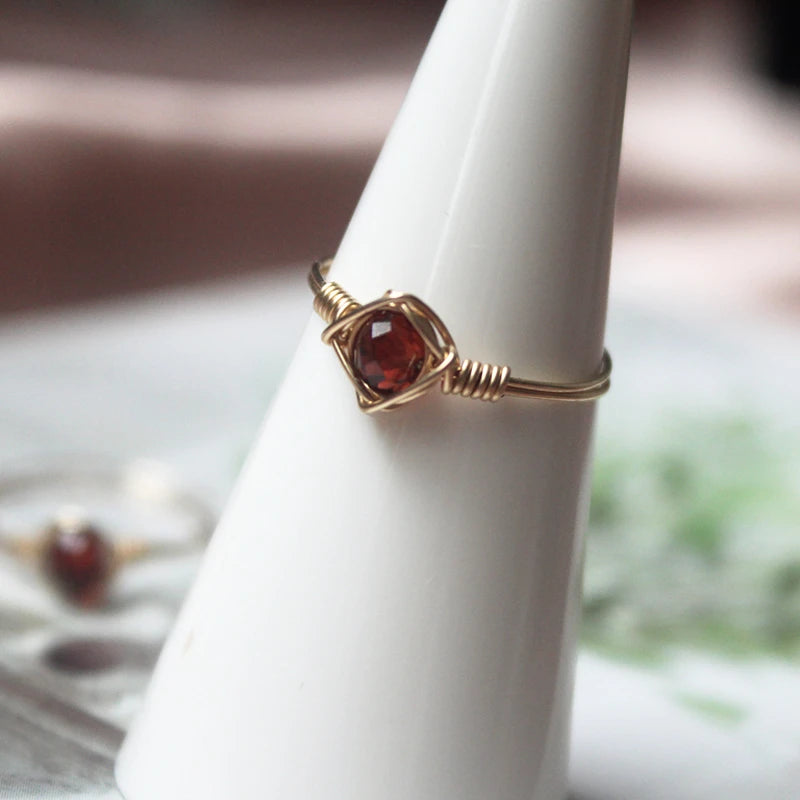 Handmade Garnet Birthstone Ring with Gold Fill