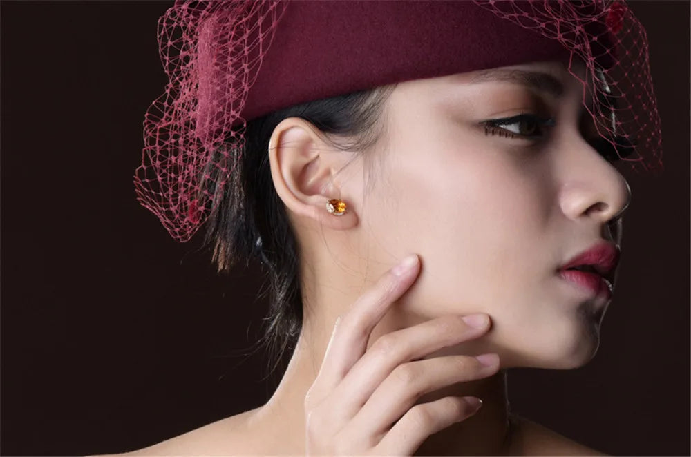 Natural Citrine Stud Earrings in 925 Sterling Silver – Genuine November Birthstone Jewelry