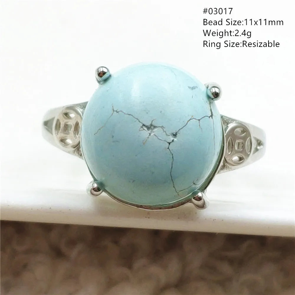 Natural Green Turquoise Adjustable Ring | 925 Sterling Silver
