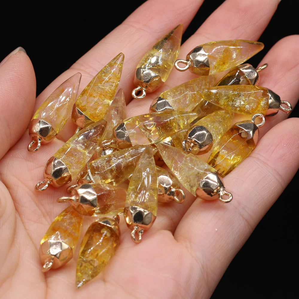 Natural Semi-precious Stone Citrine Rhombus Gold-plated Pendant Making DIY  Necklace Charm Jewelry Gift