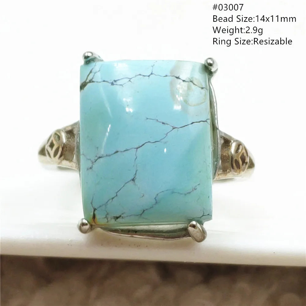 Natural Green Turquoise Adjustable Ring | 925 Sterling Silver