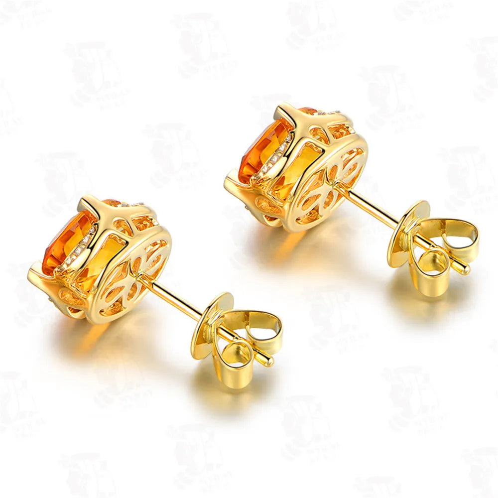 Natural Citrine Stud Earrings in 925 Sterling Silver – Genuine November Birthstone Jewelry