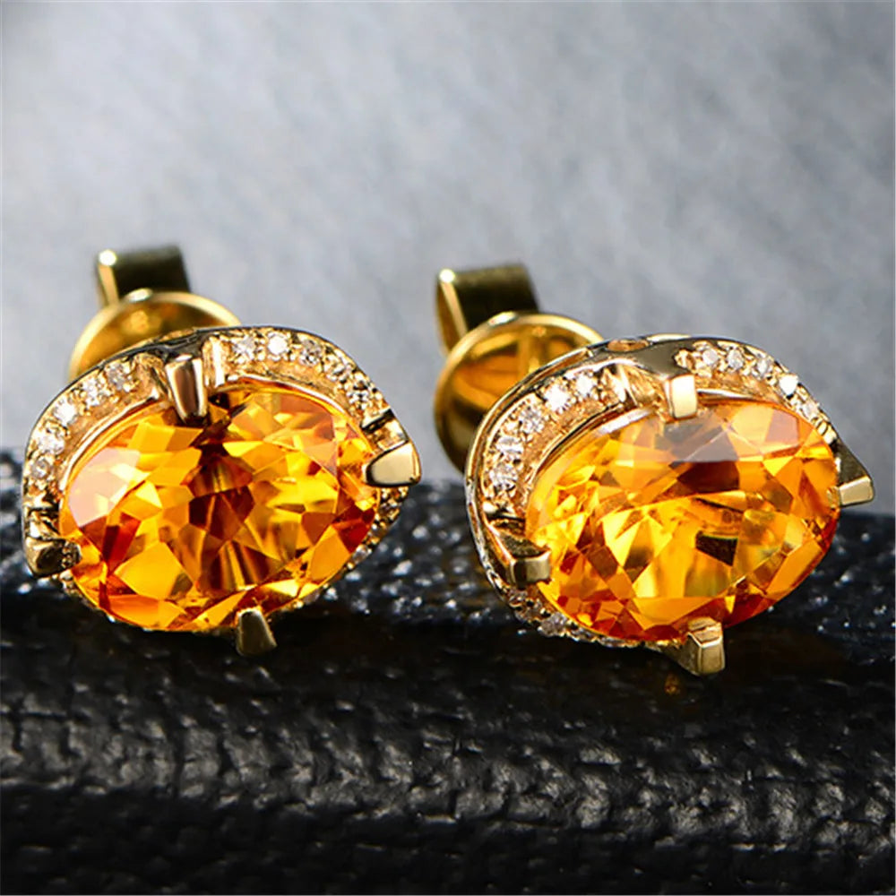 Natural Citrine Stud Earrings in 925 Sterling Silver – Genuine November Birthstone Jewelry