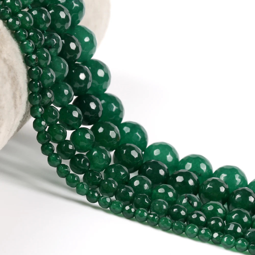 Natural Green Emerald Jade Round Loose Beads for Jewelry Making