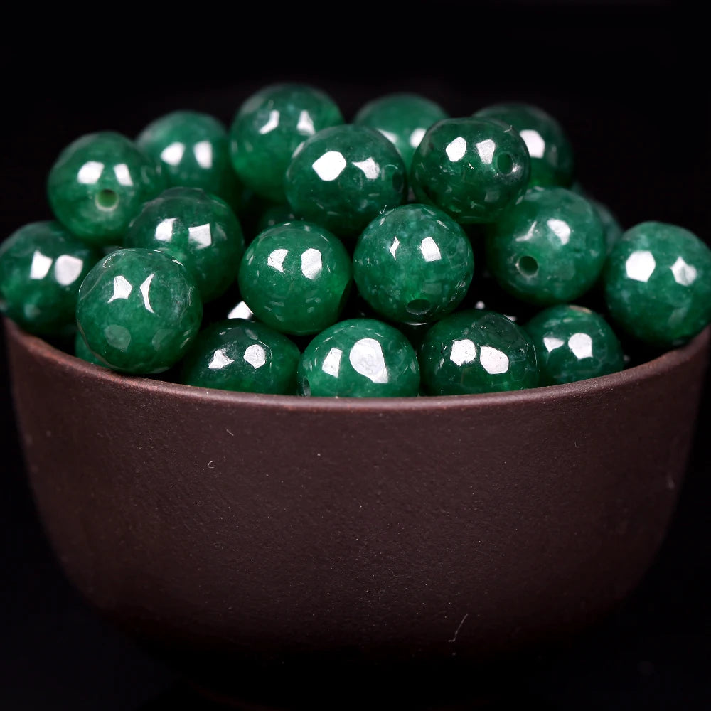 Natural Green Emerald Jade Round Loose Beads for Jewelry Making