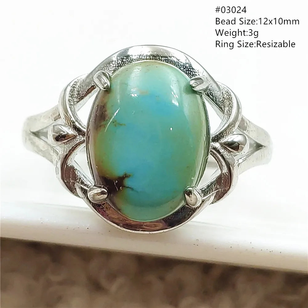 Natural Green Turquoise Adjustable Ring | 925 Sterling Silver