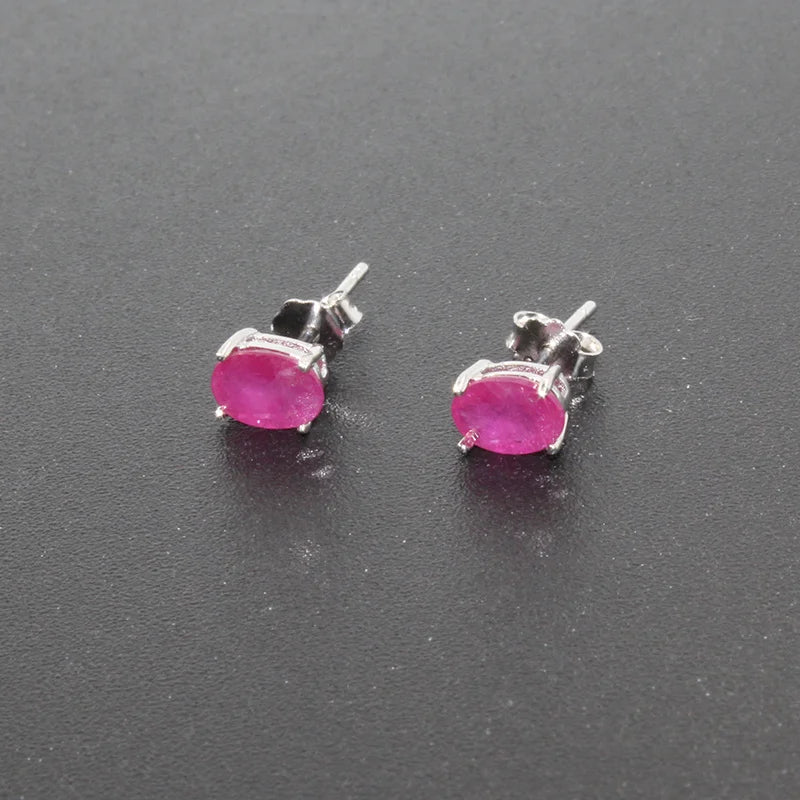 Natural Ruby Silver Earrings 4 * 6 Mm Ruby Stud Earring Simple 925 Silver Ruby Earrings Classic Ruby Jewelry for Wedding