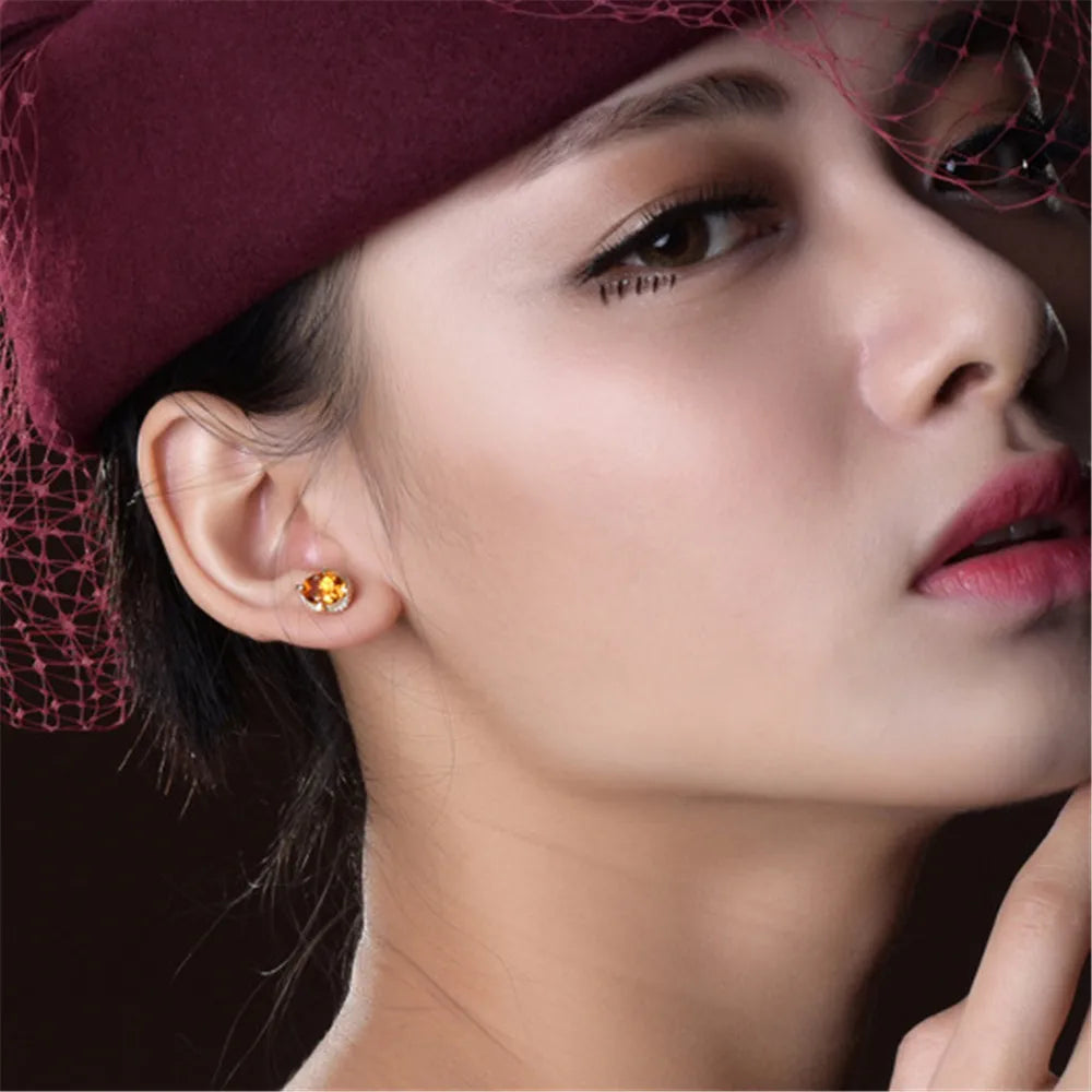 Natural Citrine Stud Earrings in 925 Sterling Silver – Genuine November Birthstone Jewelry