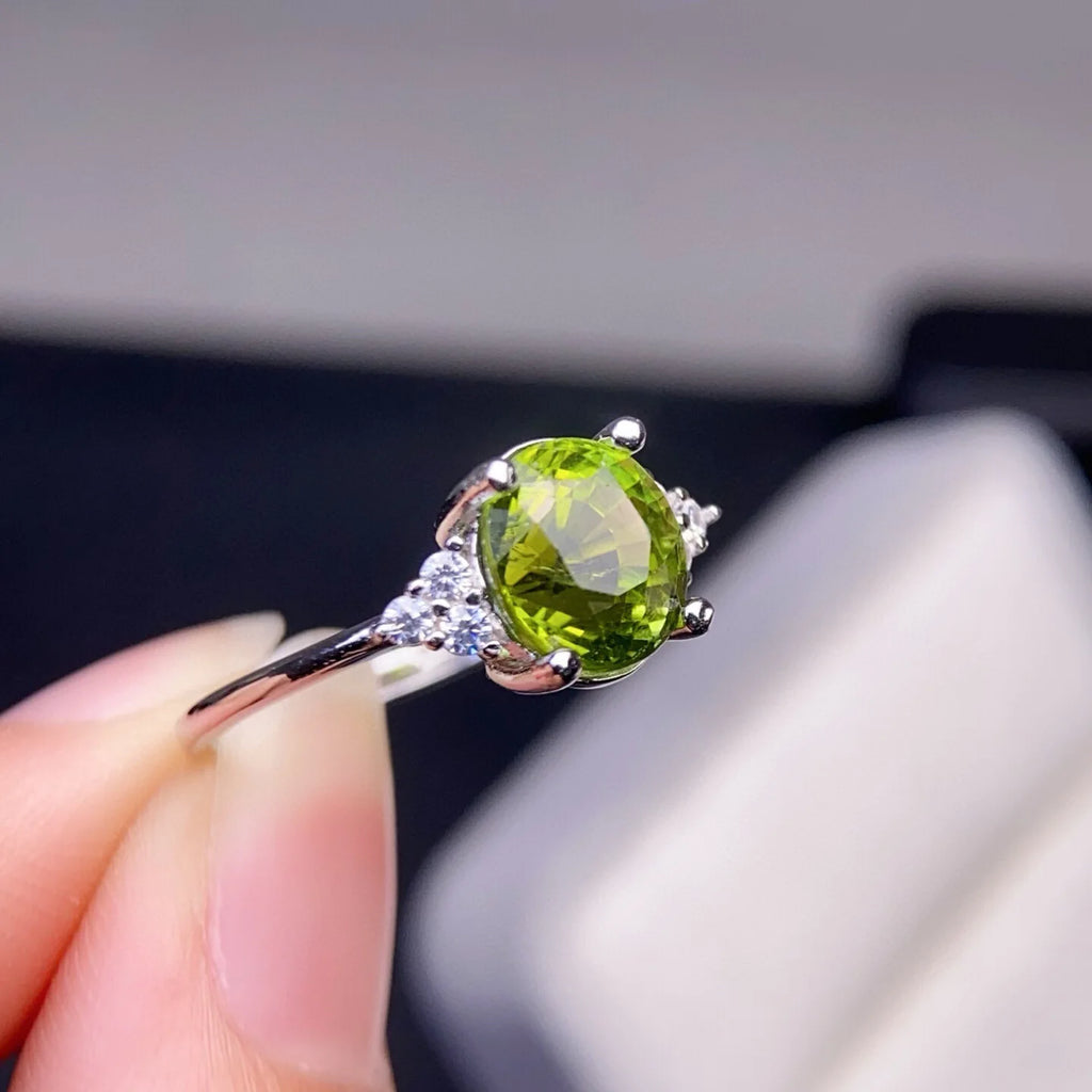 August Birthstone Peridot Cubic Zirconia Ring, Large Oval Cluster Statement Band in Silver for Women, Bold & Elegant Jewelry