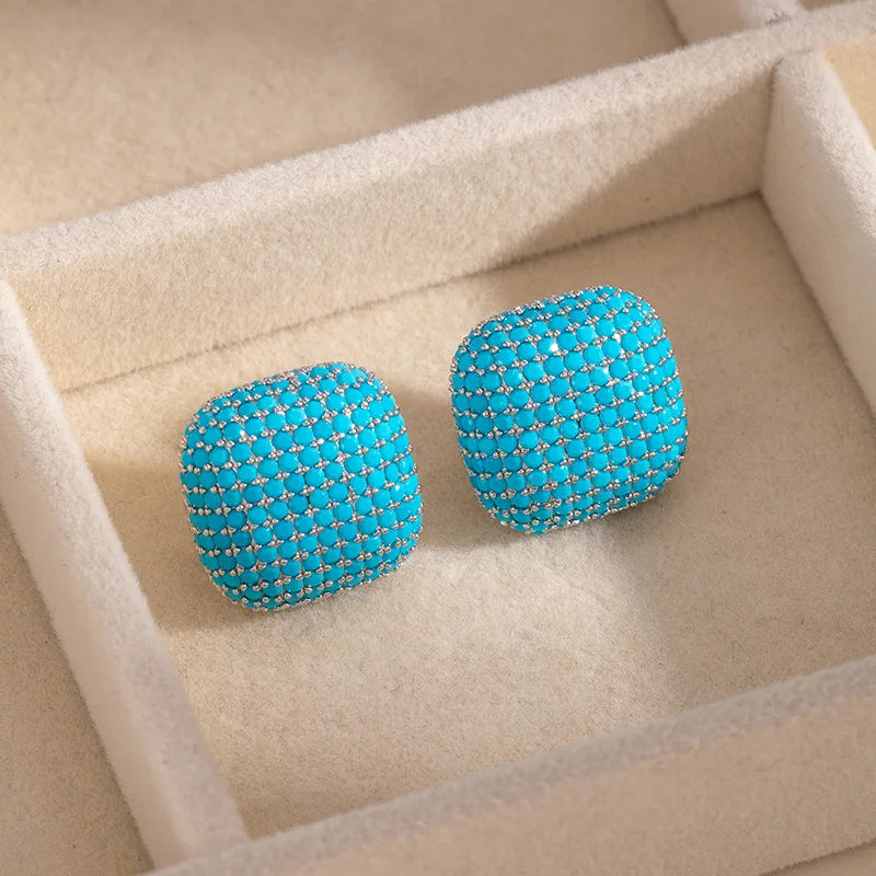 Blue Turquoise Stud Earrings | Elegant December Birthstone Jewelry