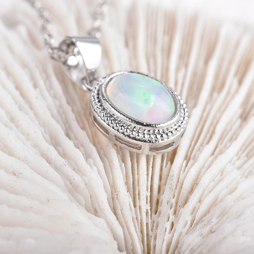 Natural Opal Pendant Necklace – 925 Sterling Silver October Birthstone Jewelry