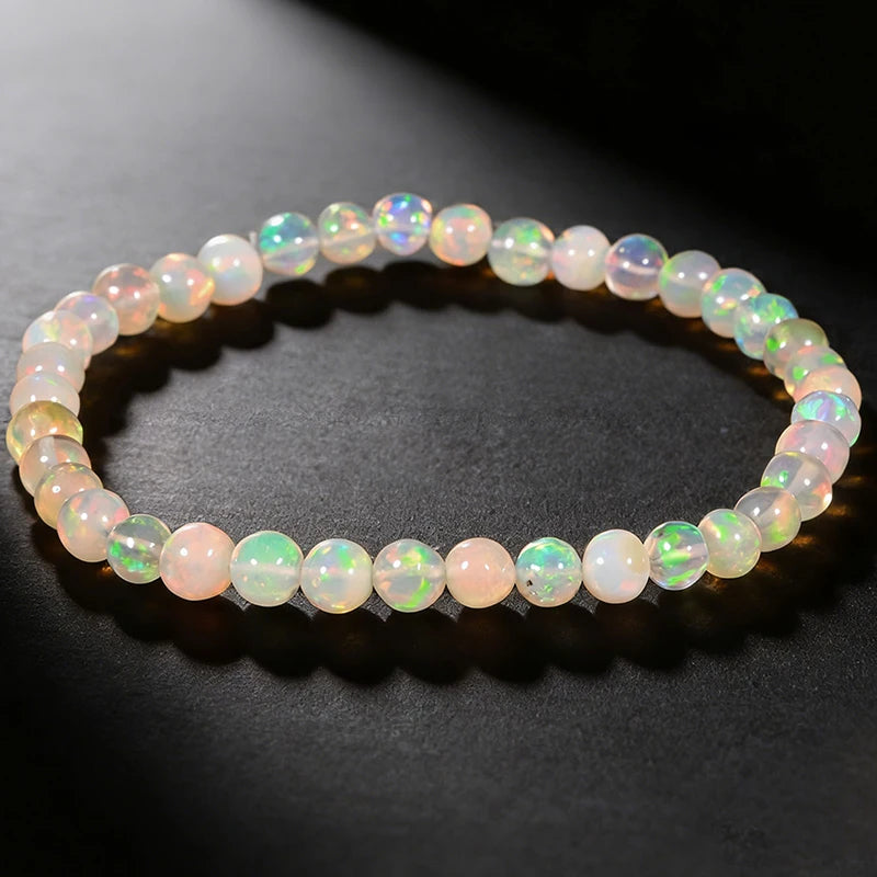 Natural Opal Beaded Bracelet – Genuine Crystal Stretch Bracelet for Women