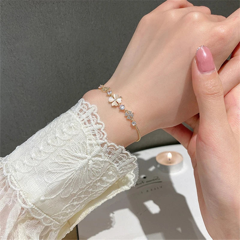 Natural Opal Flower Bracelet – Gold Plated Adjustable Bracelet for Women